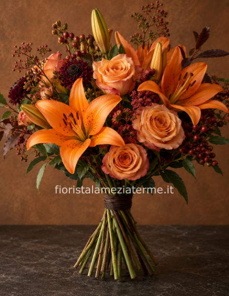 Bouquet  con rose giallo e arancio