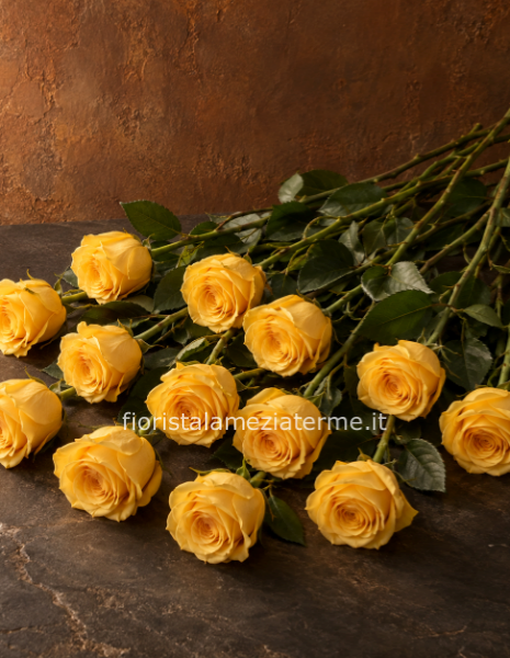 Rose gialle a steli, prima scelta, lunghezza 60 cm